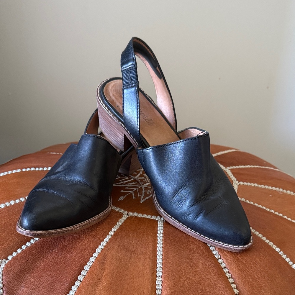 Madewell Black Leather Slingback Mules